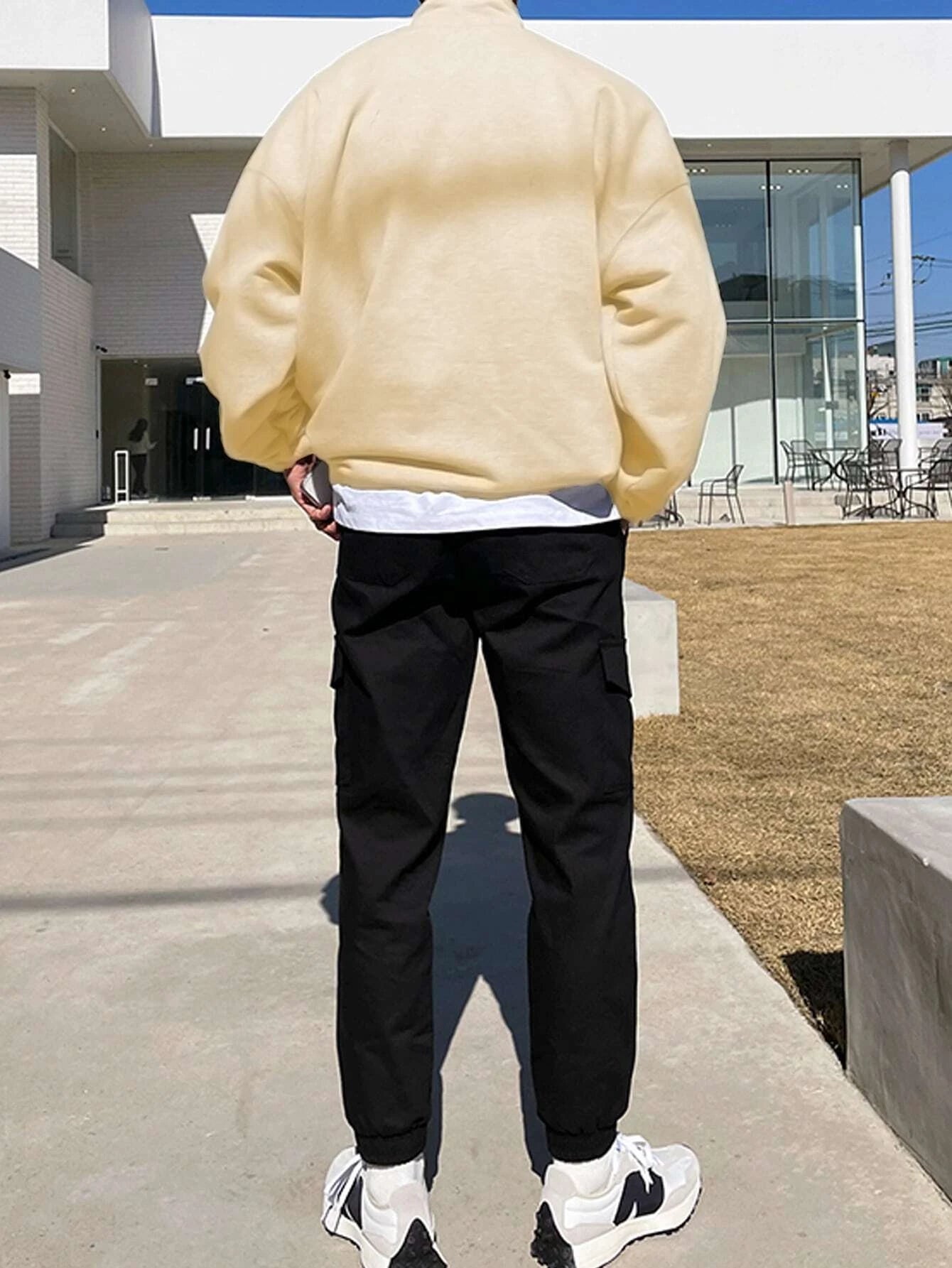 Manfinity Hypemode Men Letter Graphic Quarter Zipper Drop Shoulder Loose Sweatshirt without Tee, Light Grey Letter Long Sleeve Casual Mock Neck Sweatshirt, for Friends, Husband, Boyfriend Gifts